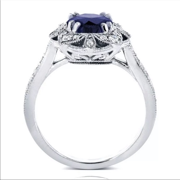 New 925 Silver Women’s Round Cut Sapphire Ring - Picture 3 of 6